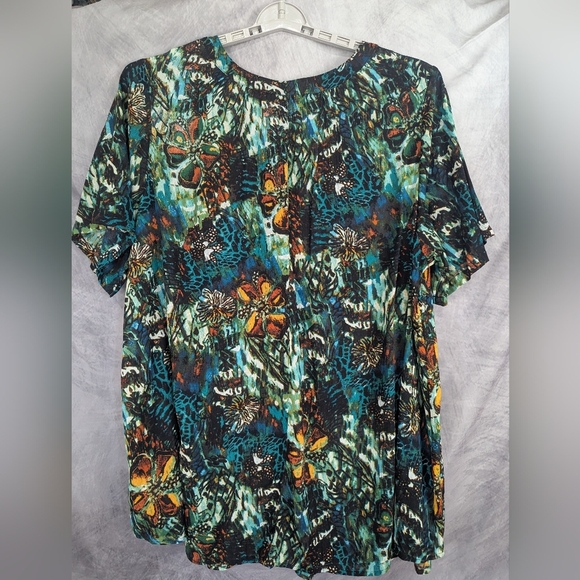 Roman's Size 30 (3XL) Abstract Plant/Floral V-Neck Tunic NWT Button Down - Picture 2 of 13